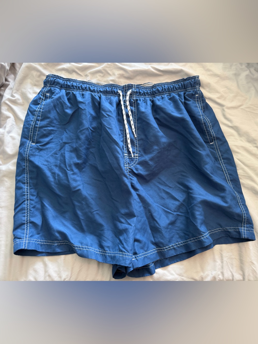Men's Blue Elastic-Waist Swim Trunks